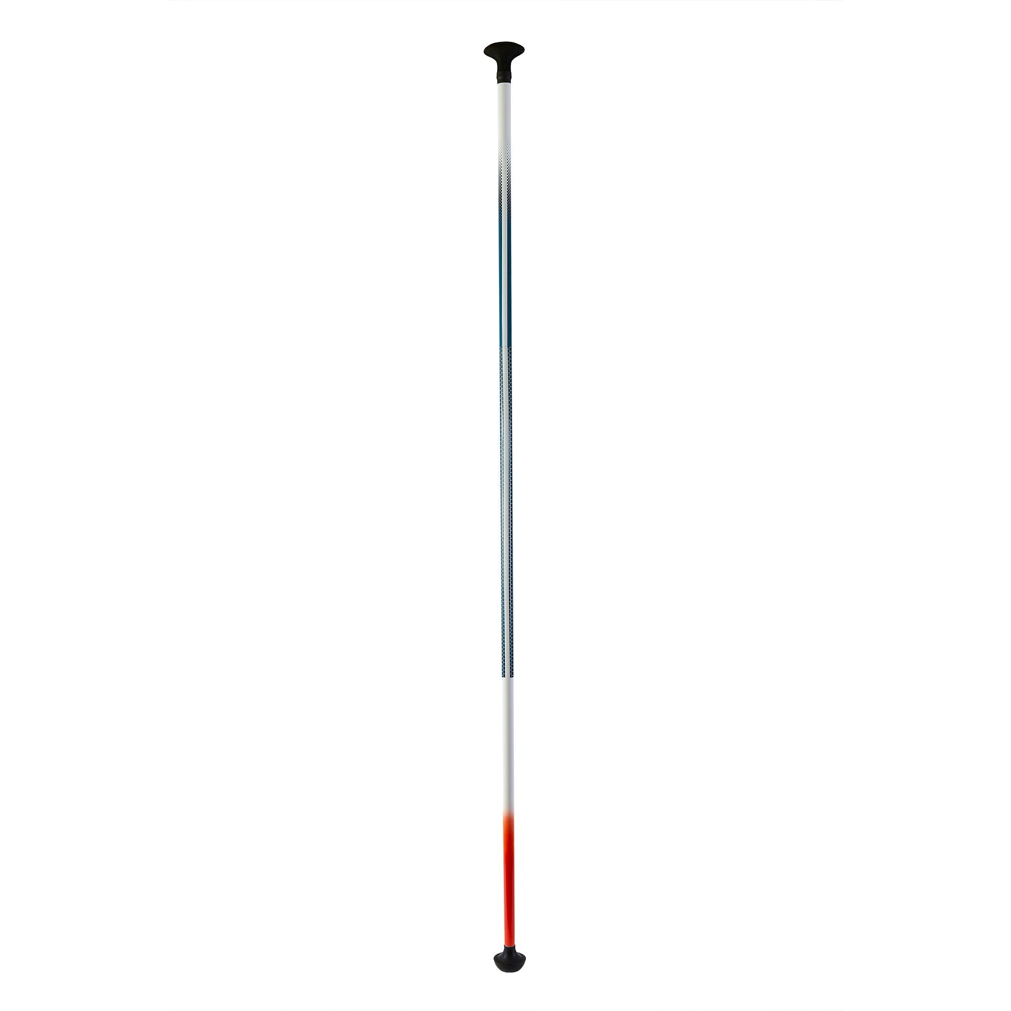 A vertical image of a long, cylindrical device with a black top and a gradient color from blue to red at the bottom.