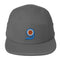 Gray cap featuring a stylized number 9 logo in blue and orange