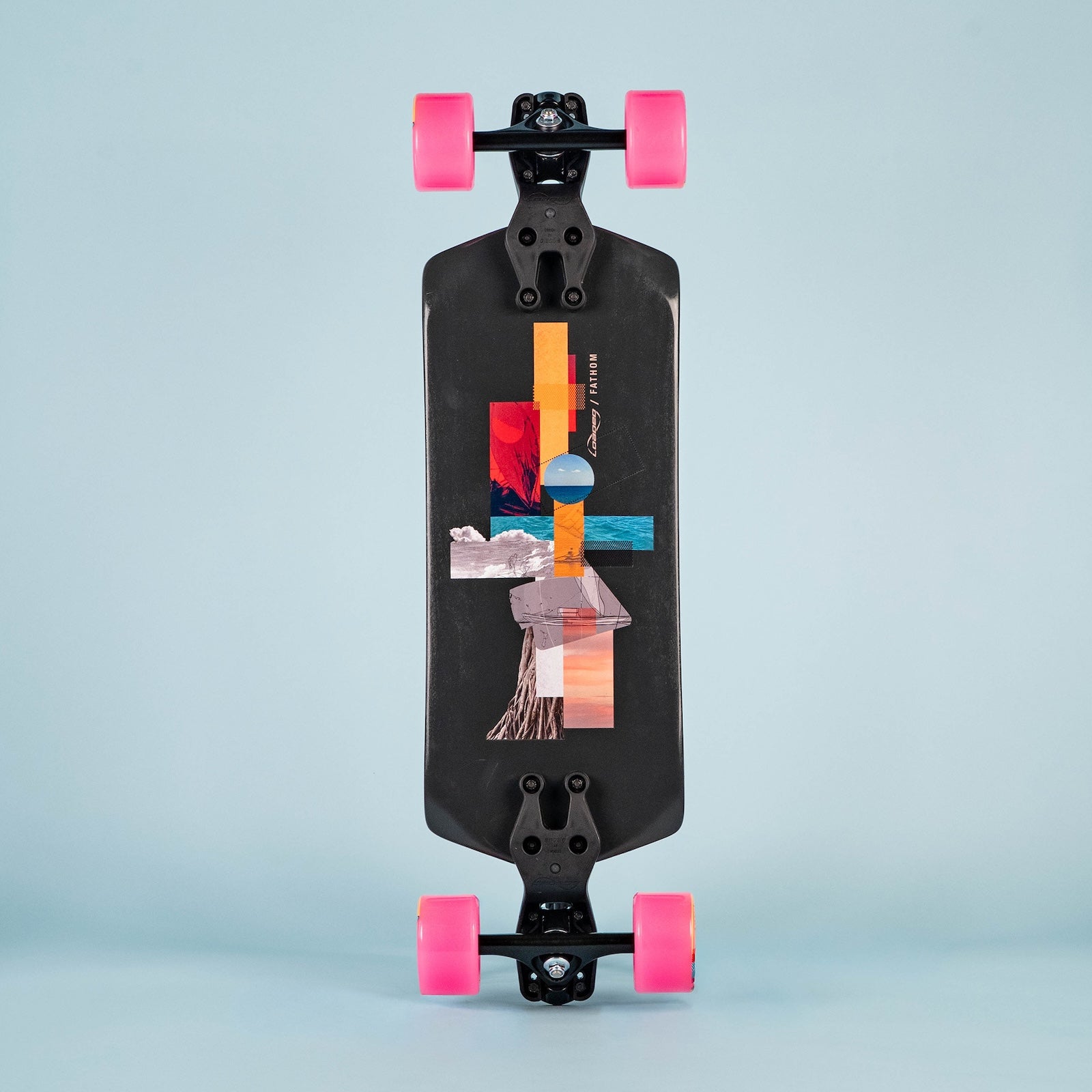 Loaded Fathom custom longboard with 83a Pink Orangatang Bee's Knees wheels