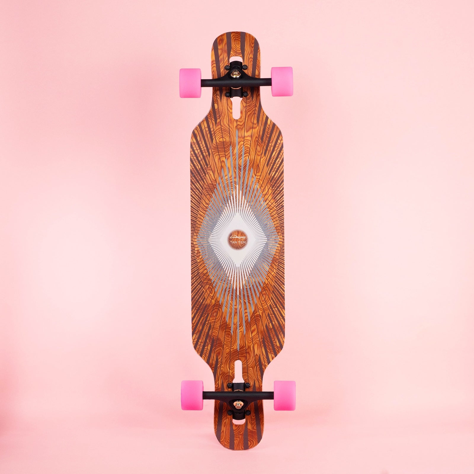 Loaded Tan Tien custom longboard with 83a Pink Orangatang Stimulus wheels