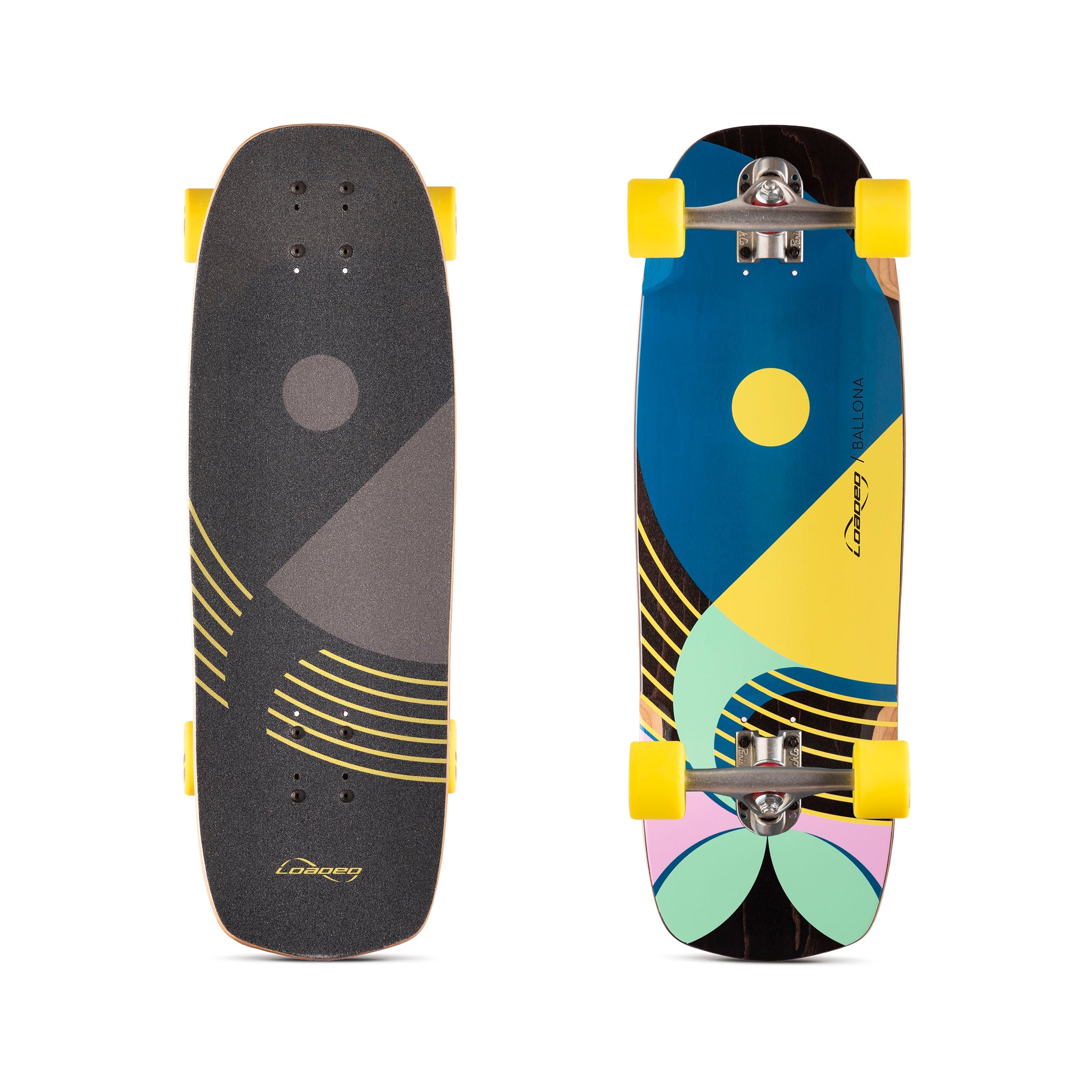 Loaded Ballona Willy complete longboard skateboard with Paris 150mm trucks and 65mm Orangatang Fat Free 86a Yellow wheels