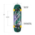 Top view of Loaded Bolsa II (Jazz Graphic) showing dimensions, Paris trucks, and Orangatang wheels.