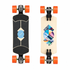 Loaded Fathom (Strata graphic) longboard skateboard complete with Orangatang Dad Bods (80a, orange) - plan view