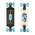 Loaded Fathom (Strata graphic) longboard skateboard complete with Orangatang Dad Bods (77a, blue) - plan view