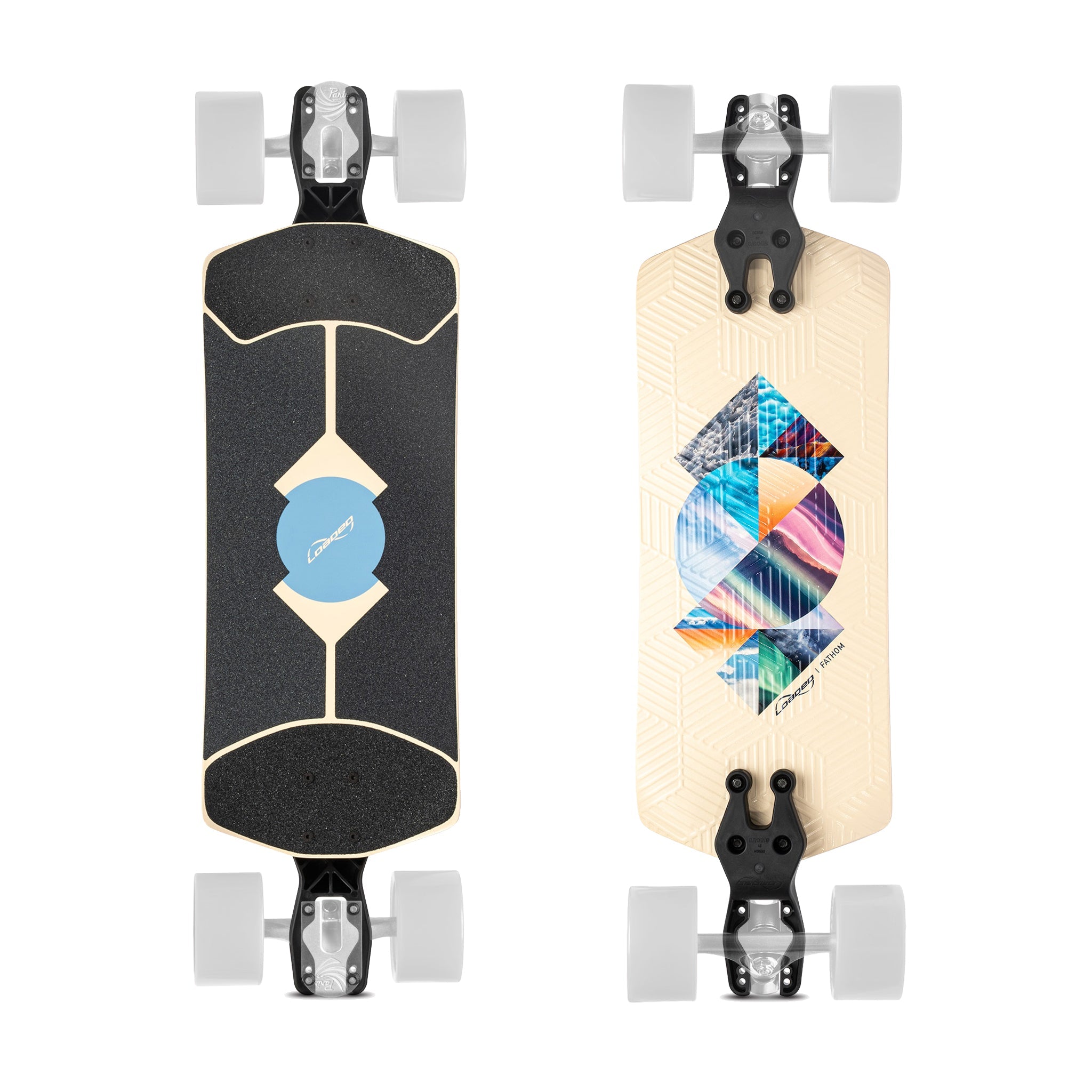 Loaded Fathom (Strata graphic) longboard skateboard custom complete - plan view