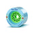 A colorful skateboard wheel with a light blue outer and green inner, featuring design elements and the text 'Dad Bod.'