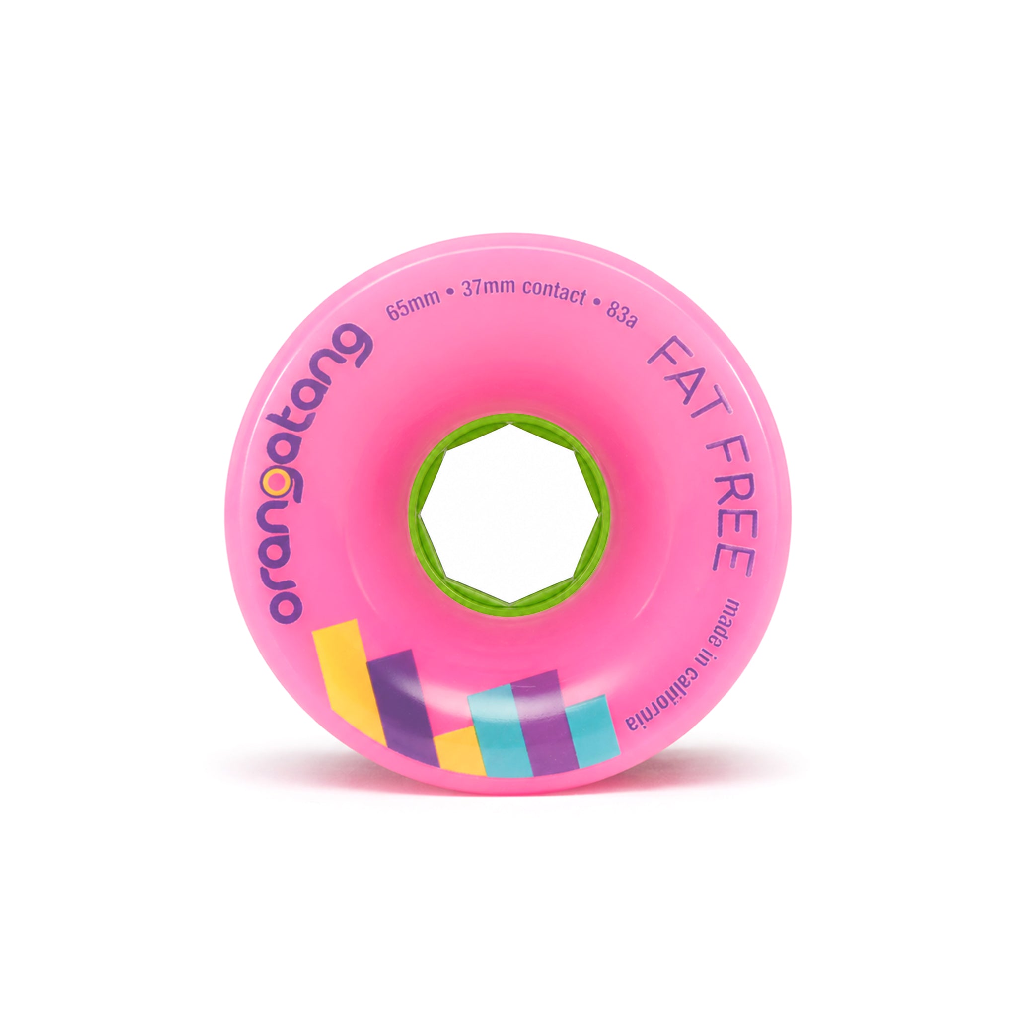 Orangatang 65mm Fat Free (83a, pink) longboard skateboard wheel (front)