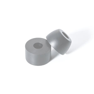 Two gray rubber spacers with center holes