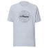 Light gray t-shirt with a circular graphic and logo design on the front.