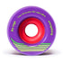 Purple skateboard wheel with red core and green stripes