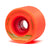 Bright orange skateboard wheel with a textured surface and colorful design.