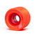 Bright orange skateboard wheel with textured surface and branding details