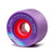 Close-up of a purple skateboard wheel with red core and blue graphics