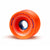 An orange skateboard wheel with a blue core and decorative design.