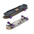 Two skateboards, one with a simple design and the other featuring a colorful, geometric pattern.