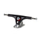 Black skateboard truck with silver mounting plate