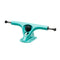 Turquoise skateboard truck on a white background.
